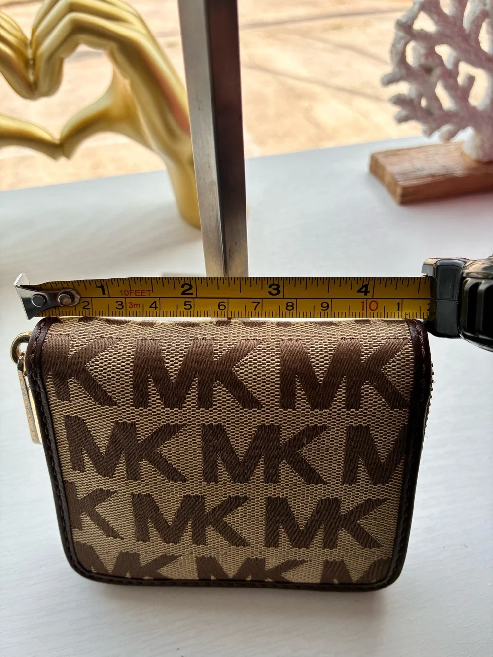 Michael Kors Brown Tan MK Monogram Zip Card Case